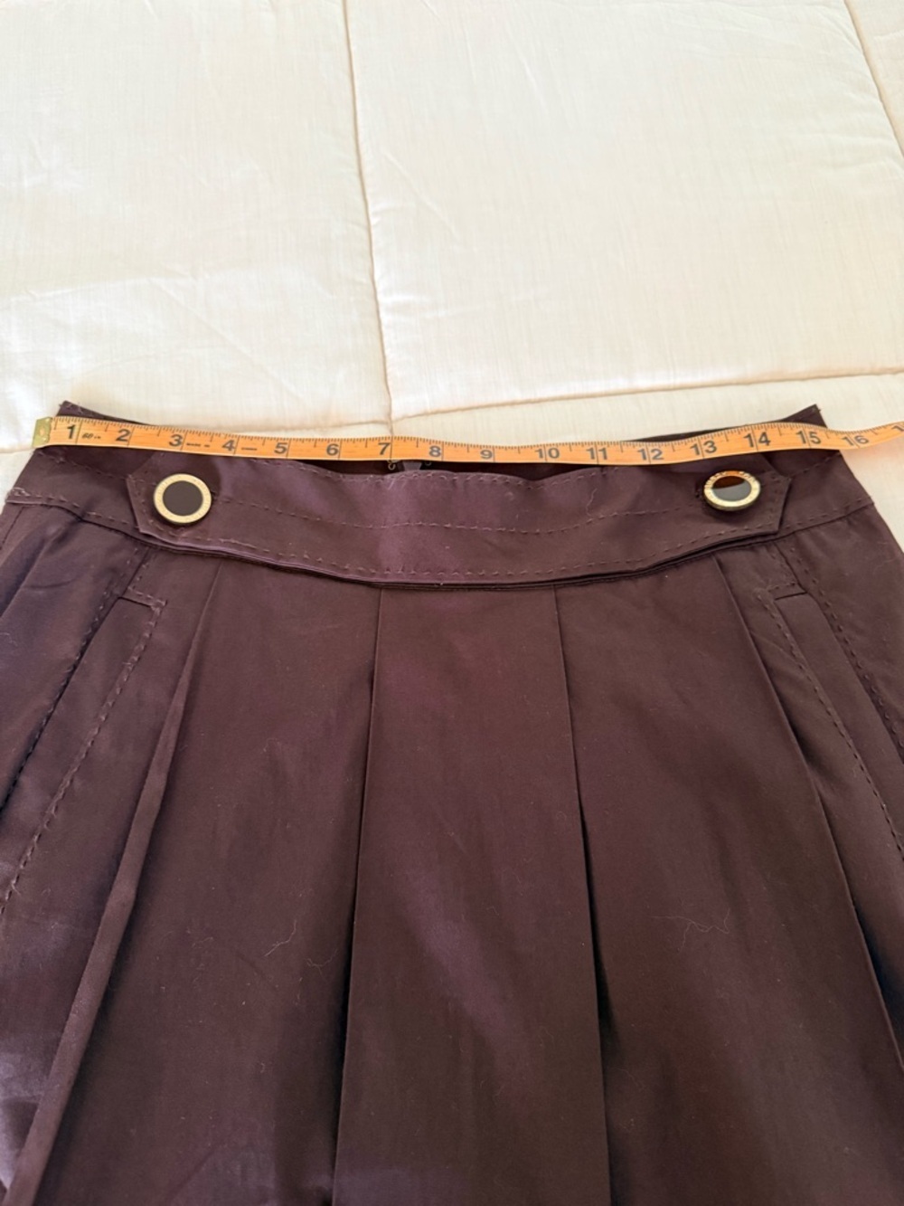 Tory Burch brown pleated A line skirt pockets preppy chic designer knee midi 8 - Picture 11 of 12